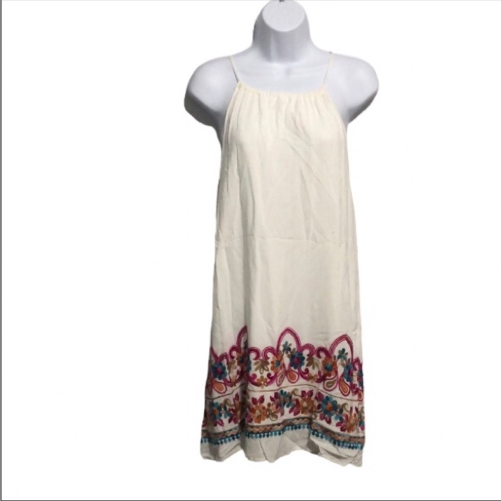Lulu’s Ivory Cathedral Floral Embroidered Halter Shift Dress Womens Size M